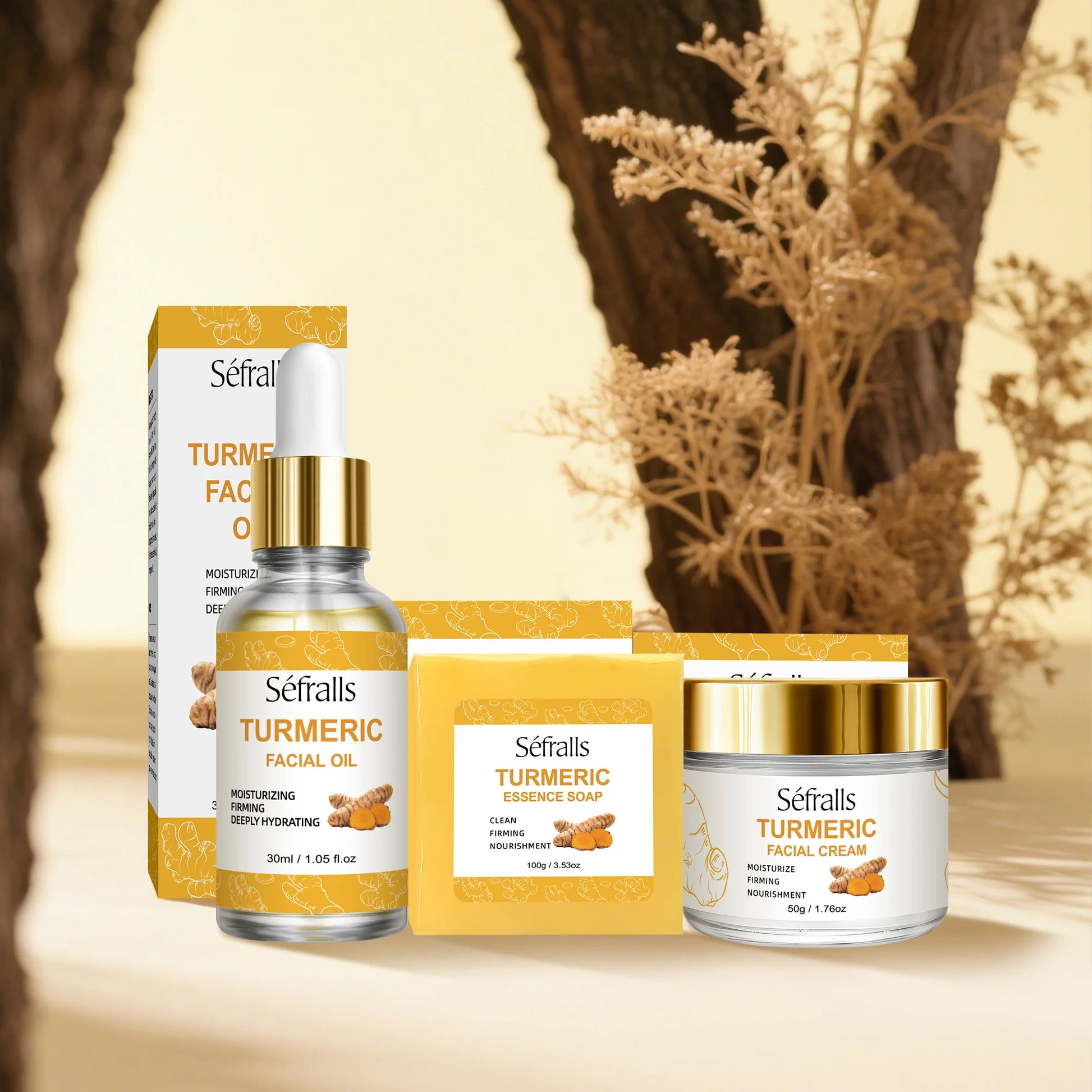 Séfralls Turmeric Skincare SetFirmingLong-lasting moisturisingDeep cleansingSmoothingRepairingFading spotsLocking in moisture