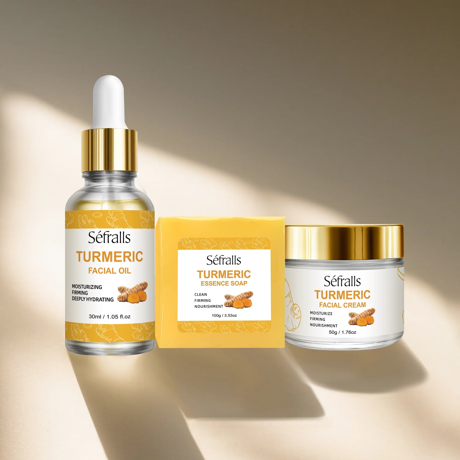 Séfralls Turmeric Skincare SetFirmingLong-lasting moisturisingDeep cleansingSmoothingRepairingFading spotsLocking in moisture