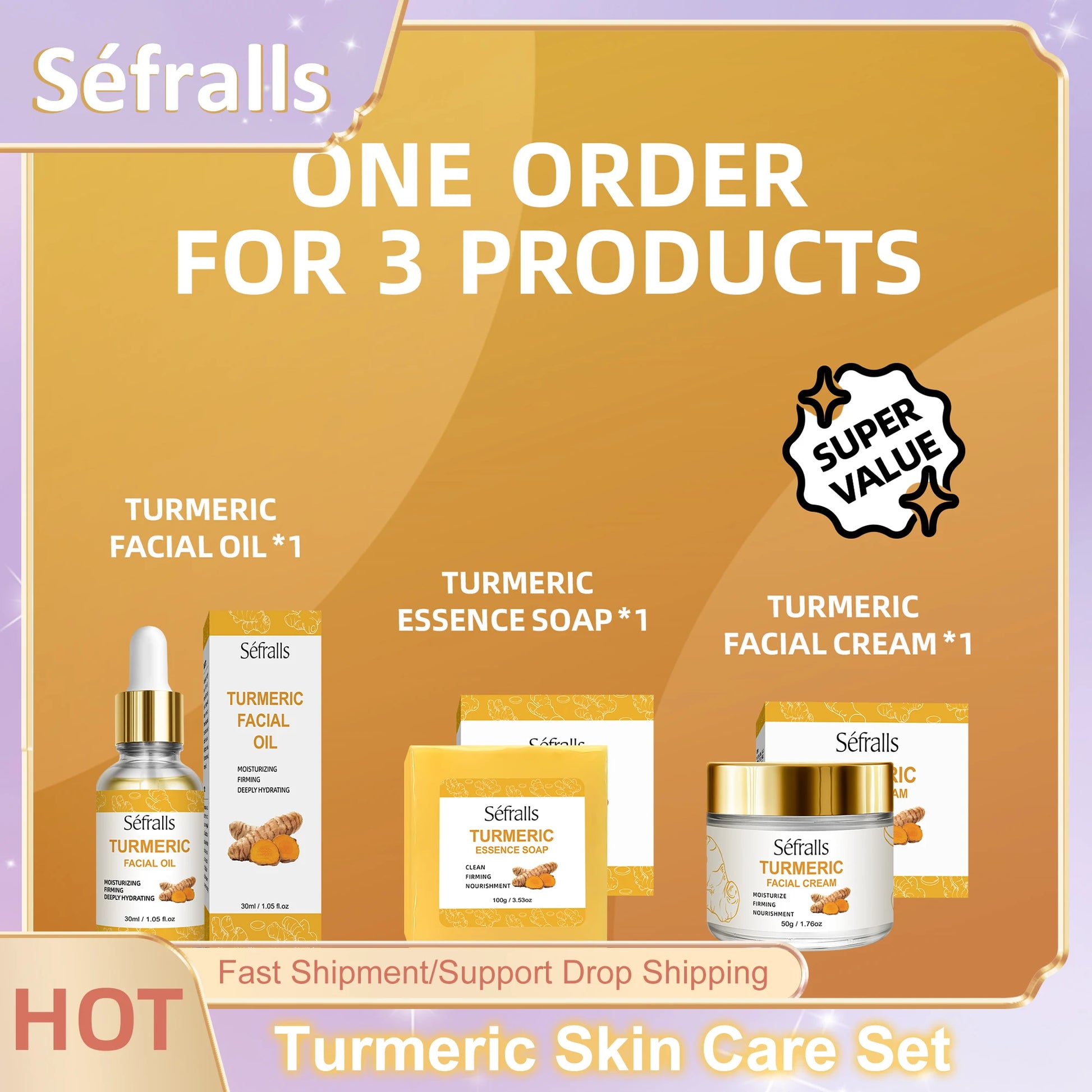 Séfralls Turmeric Skincare SetFirmingLong-lasting moisturisingDeep cleansingSmoothingRepairingFading spotsLocking in moisture